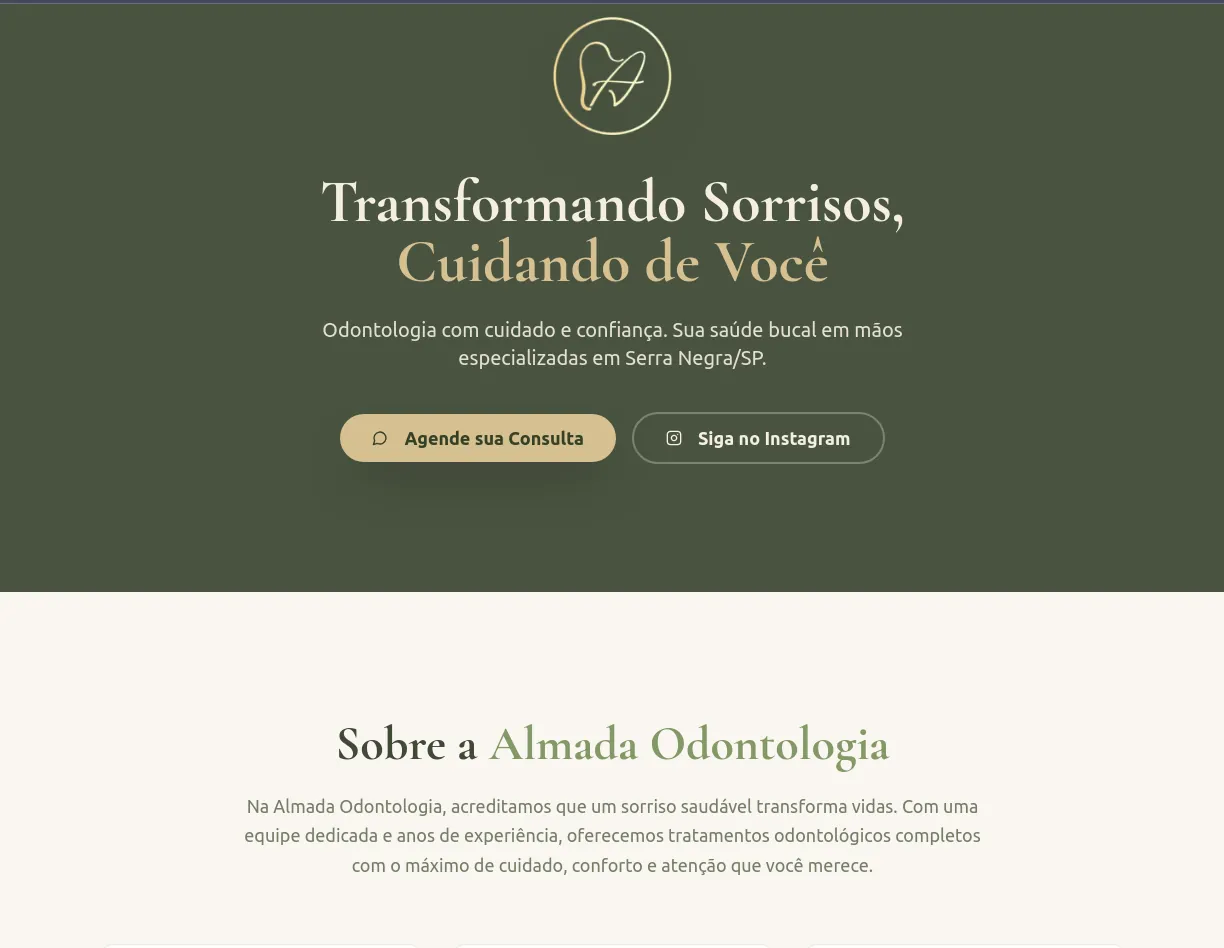 Página inicial do site do consultório Almada Odonto