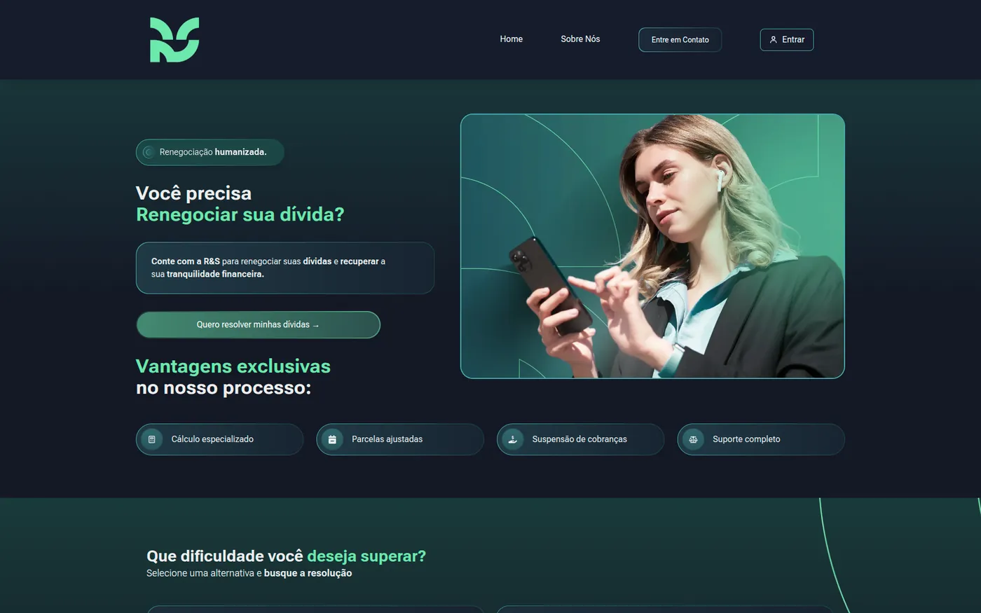 Página inicial do site da R&S Revisão de Dívidas