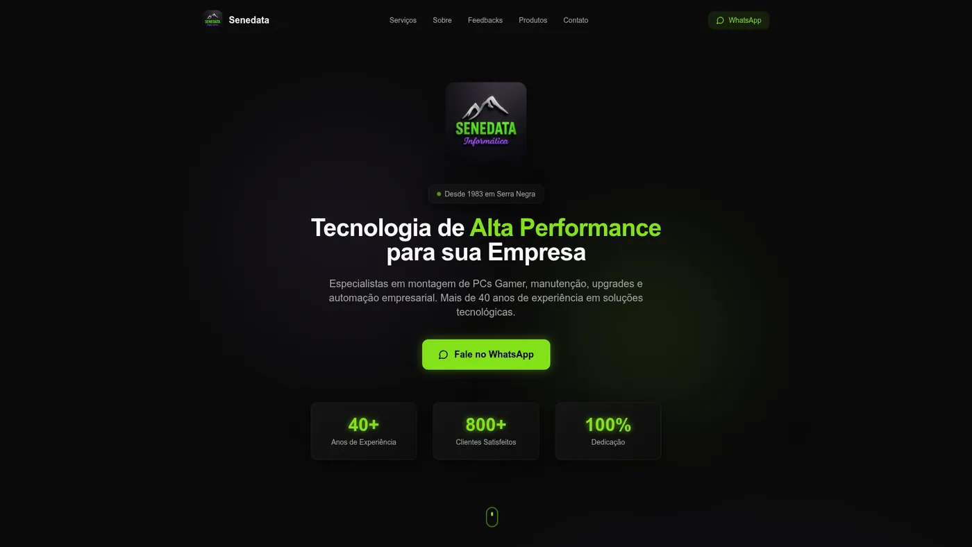 Página inicial do site corporativo da Senedata